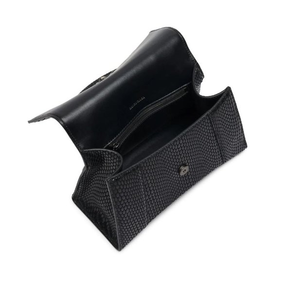 Balenciaga Small Hourglass Viper-Embossed Leather Top Handle Crossbody Bag Black - Picture 3 of 14